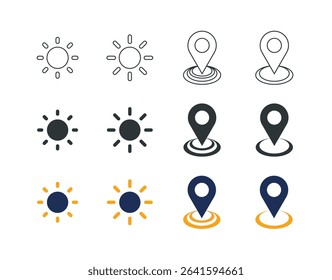 Brightness and Location Icons (3 styles - colored, outline, solid)