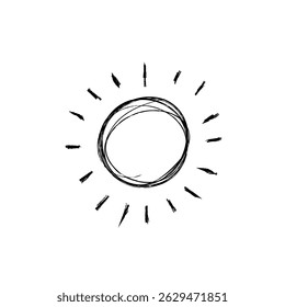 Brightness logo with simple sun shape and solar power icon in spring day concept showing hot sunlight circle and sunrise shine in vector flat style for summer holiday weather and morning beam

