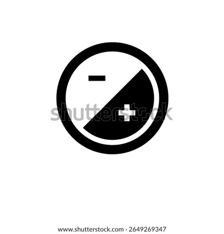 Brightness Plus Minus, Negative Positive Solid Flat Vector Icon Isolated on White Background.