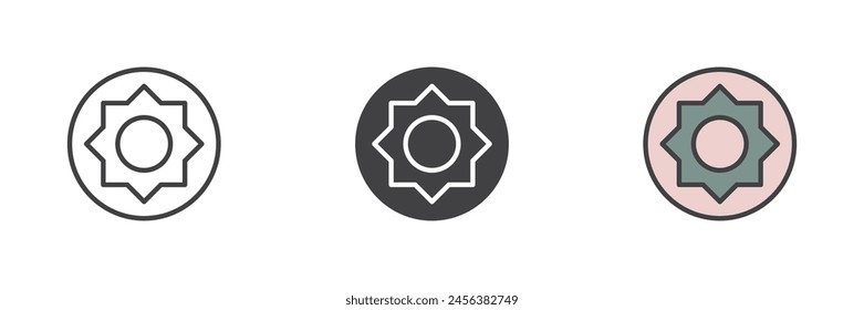 Brightness setting mode different style icon set. Line, glyph and filled outline colorful version, outline and filled vector sign. Photo camera contrast symbol, logo illustration. Vector graphics