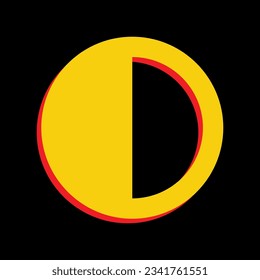 Brightness sign. 3D Extruded Yellow Icon with Red Sides a Black background. Illustration.