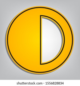 Brightness sign. Flat orange icon with overlapping linear black icon with gray shadow at whitish background. Illustration.