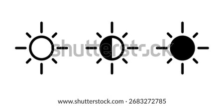 Brightness sun icon set. Light, contrast, and dark mode display symbol