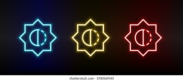 brightness, sun neon icon set. Set of red, blue, yellow neon vector icon