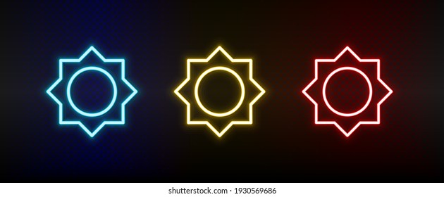 brightness, sun neon icon set. Set of red, blue, yellow neon vector icon