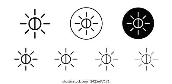 Brightness vector icon set collection. Brightness Outline flat Icon.