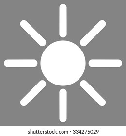 Brightness vector icon. Style is flat symbol, white color, rounded angles, gray background.
