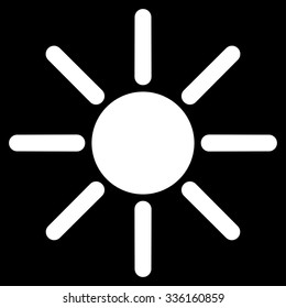 Brightness vector icon. Style is flat symbol, white color, rounded angles, black background.