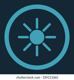Brightness vector icon. Style is flat rounded symbol, blue color, rounded angles, dark blue background.
