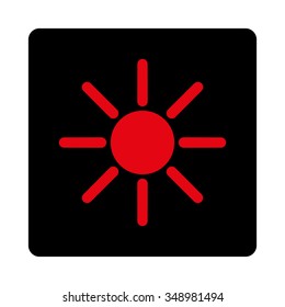 Brightness vector icon. Style is flat rounded square button, intensive red and black colors, white background.