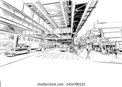 Brighton Beach. New York. USA. Hand drawn city sketch. Vector illustration.