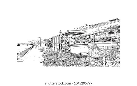 Brighton City in England, UK. Hand drawn sketch illustration in vector.