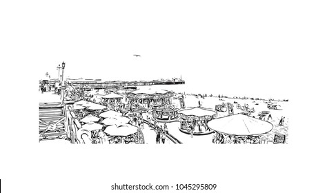 Brighton City in England, UK. Hand drawn sketch illustration in vector.