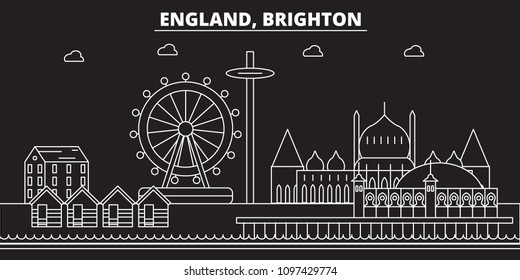Brighton silhouette skyline. Great Britain - Brighton vector city, british linear architecture. Brighton travel illustration, outline landmarks. Great Britain flat icon, british line banner