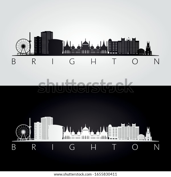 Brighton Skyline Landmarks Silhouette Black White Stock Vector (Royalty ...