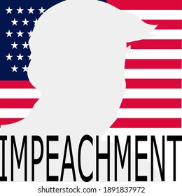 Brighton UK - January 12 2021 vector illustration cartoon style concept for impeachment of USA president with silhouette of president Donald Trump on American flag and text impeachment 