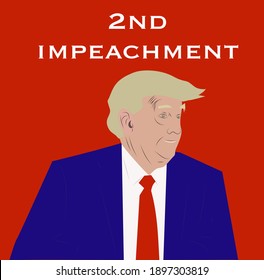 Brighton UK - January 18 2021 vector illustration cartoon style concept for second impeachment of USA president president Donald Trump and text 2nd impeachment across the image on red background 
