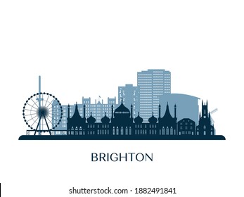 Brighton, UK skyline, monochrome silhouette. Vector illustration.
