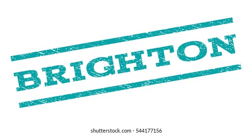 Brighton watermark stamp. Text caption between parallel lines with grunge design style. Rubber seal stamp with scratched texture. Vector cyan color ink imprint on a white background.