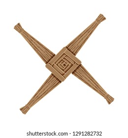 Brigid's Cross made of brown straw. Wiccan pagan symbol isolated element svg