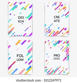 Brigth colorful line pattern creative folder cover collection. Thin modern trendy halftone gradient neon shapes poster layout. Abstract geometric background design. Vector illustration