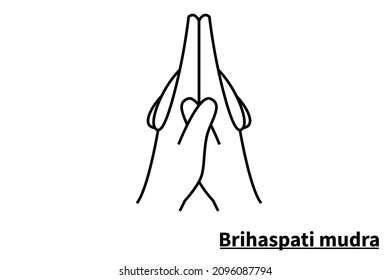 Brihaspati mudra, isolated on white background. Meditation technique for health. Correct placement of the fingers. Vector