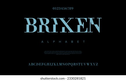 Alfabeto de tipo de letra del logotipo de la tecnología digital abstracta de Briken. Fuentes urbanas modernas mínimas para logotipo, marca, etc. Tipografía tipo de letra mayúsculas minúsculas y número. ilustración vectorial