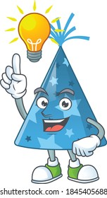 A brilliance blue party hat cartoon design concept have an idea. Vector illustration