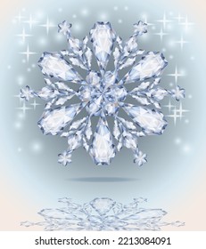 Copo de nieve de diamante brillante, fondo de invierno, ilustración vectorial