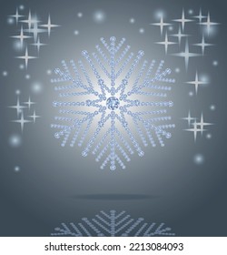 Copo de nieve de diamante brillante, fondo de invierno, ilustración vectorial