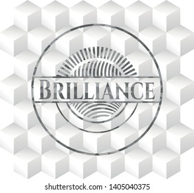 Brilliance realistic grey emblem with cube white background