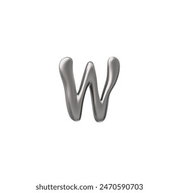 Una brillante letra de Vector 3D W, hecha en el estilo de metal líquido. Alfabeto reflectante y brillante con efecto de texto de burbuja aislado sobre un fondo blanco.
