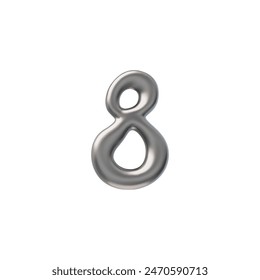 Brilliant 3D vector number 8, made in the style of liquid metal. Reflective, glossy icon with bubble text effect isolated on a white background.