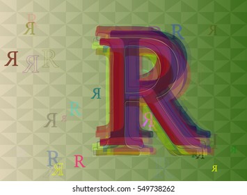 brilliant Alphabet R vector background over concept, movement with visual information