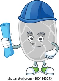 diseño de mascota de arquitecto brillante estilo nitrospirae con huellas y casco azules. Ilustración del vector