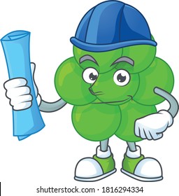 el brillante arquitecto staphylococcus aureus diseño de mascota con huellas azules y casco. Ilustración del vector