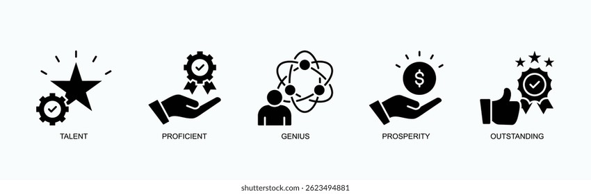 Brilliant Ascent Icon Set Isolated Vector With Icon Of Talent, Proficient, Genius, Prosperity, Outstanding In Glyph Style