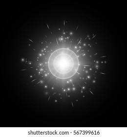 Brilliant background with bright light. Shining star on a black backdrop. Vector illustration
