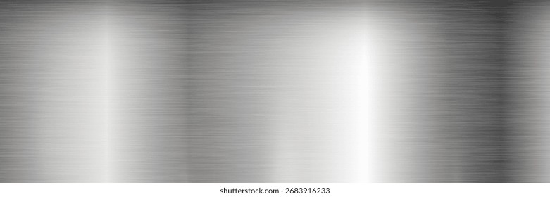 Brillanter Hintergrund mit silbernem Farbverlauf und metallischem Textureffekt. Vektorgrafik mit hellen Flecken aus poliertem Metall