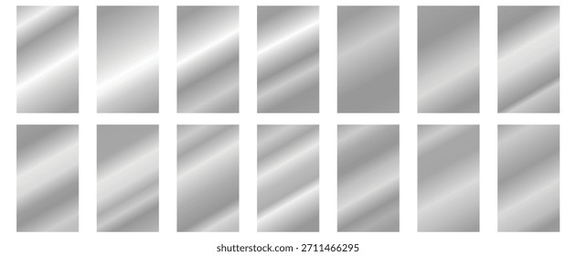 Brillanter Hintergrund mit silbernem Farbverlauf und metallischem Textureffekt. silberner Farbverlauf-Hintergrund Satz von metallischen Silber Gradienten Mischung Textur Banner. 