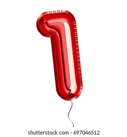 Brilliant balloon font number 1 made of realistic 3d helium red balloon. Vector illustration for your balloon number collection design Birthday, Anniversary, Christmas, Xmas, New year, Holiday Sale