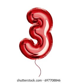 Brilliant balloon font number 3 made of realistic 3d helium red balloon. Vector illustration for your balloon number collection design Birthday, Anniversary, Christmas, Xmas, New year, Holiday Sale