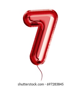 Brilliant balloon font number 7 made of realistic 3d helium red balloon. Vector illustration for your balloon number collection design Birthday, Anniversary, Christmas, Xmas, New year, Holiday Sale