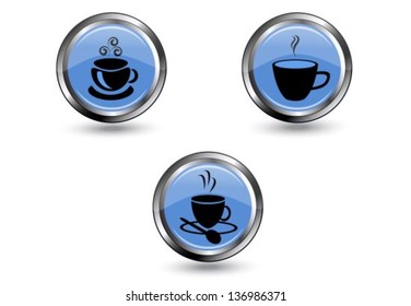 brilliant blue round icons with the image of coffee cups