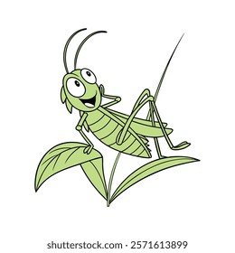 Brilliant Chartreuse Grasshopper Cartoon Character Jumping High