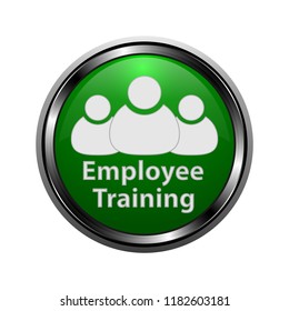 Brilliant chrome button in green color, vector illustration for web and web applications. Image of a group of people, collective and inscription employee training. Isolated on white background.
