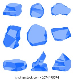 Brilliant cold blocks of ice background. Flat vector cartoon illustration. Objects isolated on a white background.