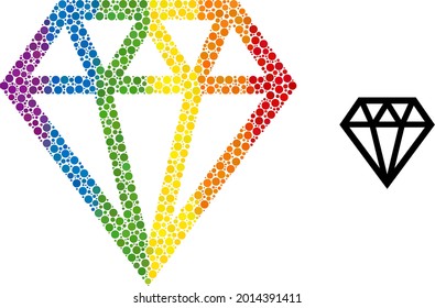 Brillante icono de collage de puntos redondos en tamaños variables y matices de color de espectro. Un brillante y punteado colorido LGBT para lesbianas, gays, bisexuales y transgéneros.