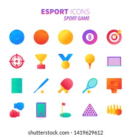 Brilliant colorful gradient icon set of sport game and esport concept.
