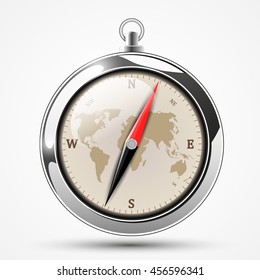 Brilliant Compass with world map, vector illustration